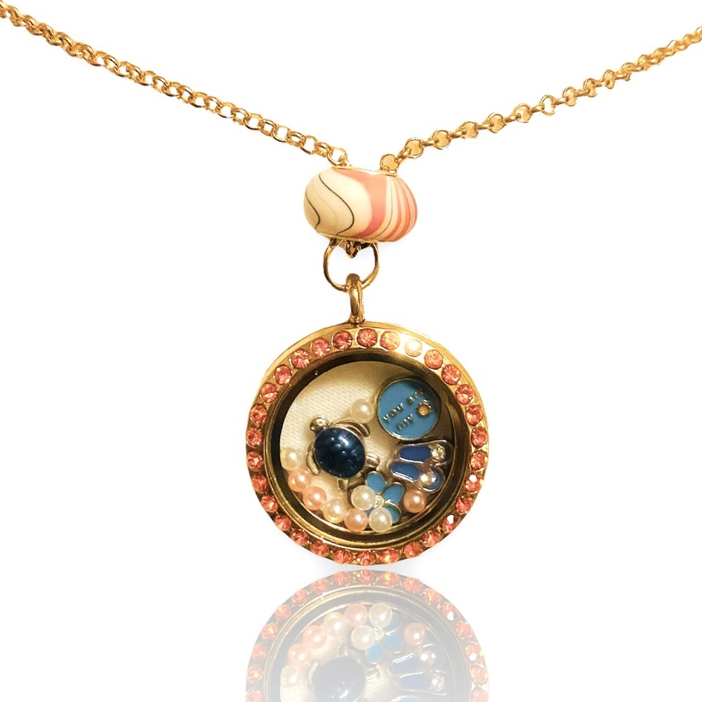 BEACH LIFE boutique charm circle locket pendant necklace + FREE CHARM EXTRAS!